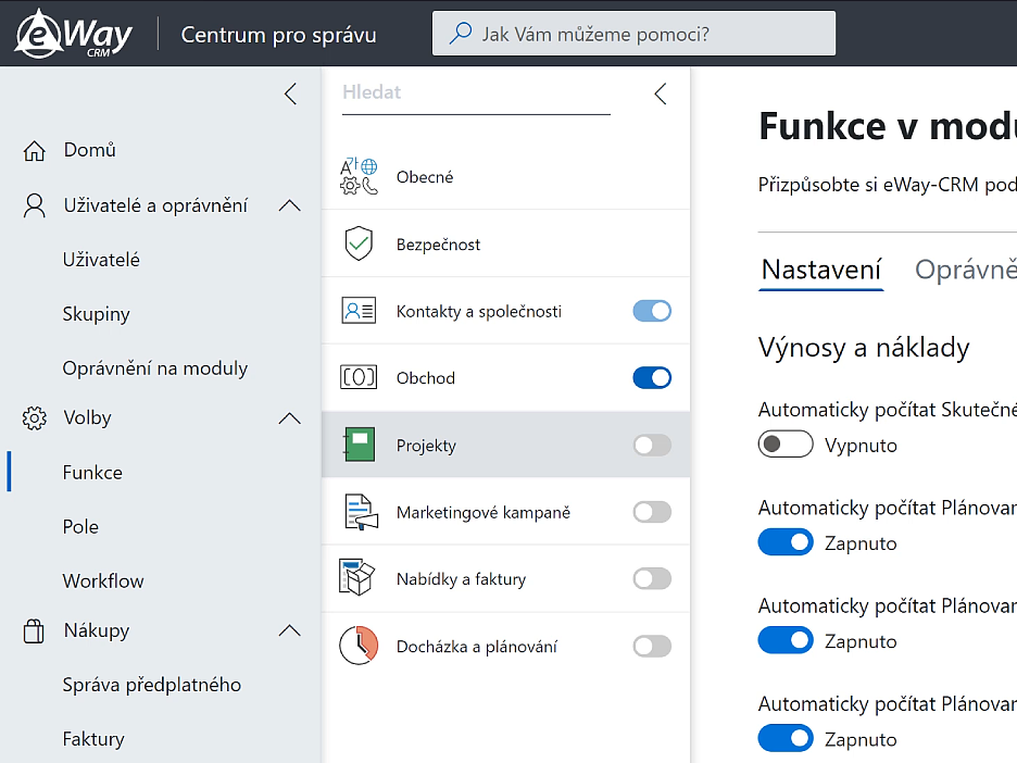 Aktivace modulů eWay-CRM