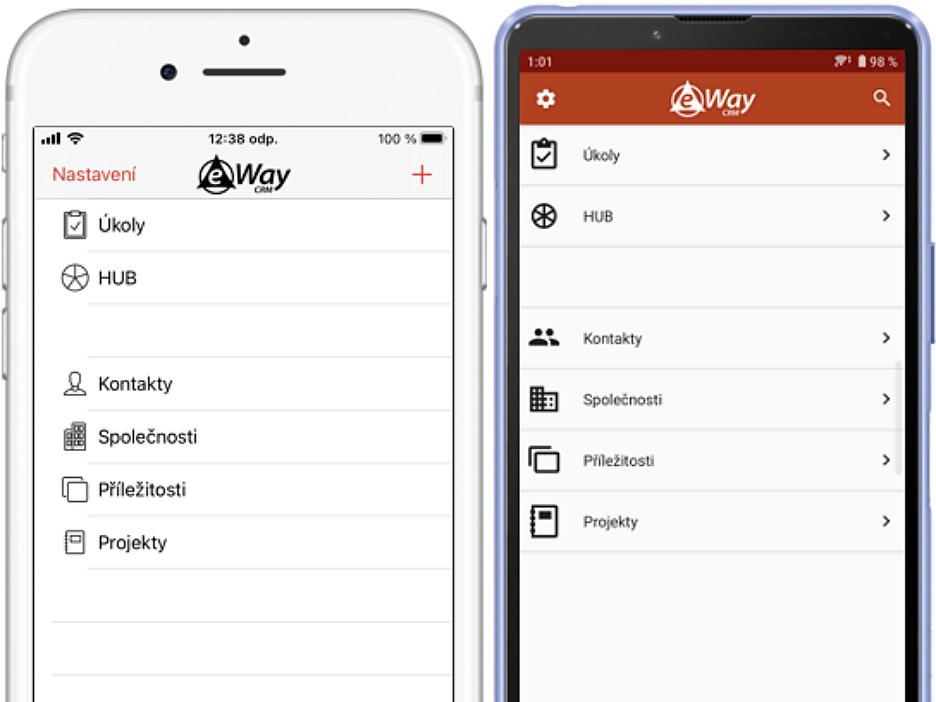 eWay-CRM Mobile hlavní menu