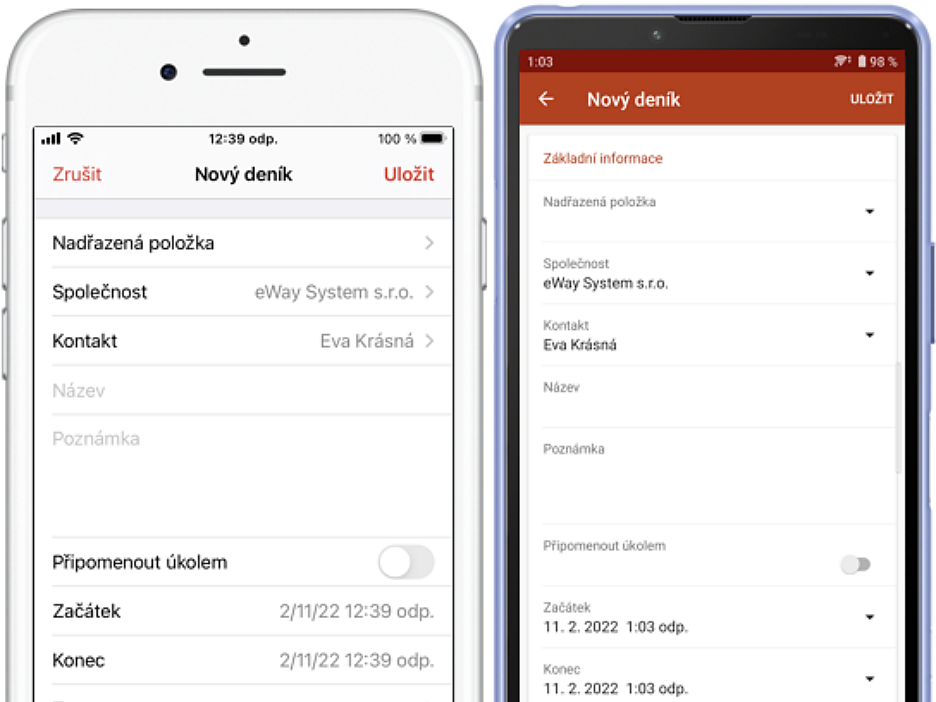 eWay-CRM Mobile nový deník
