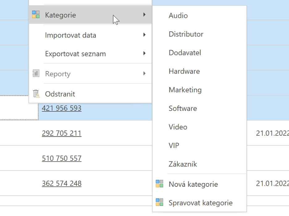 Kategorie v eWay-CRM
