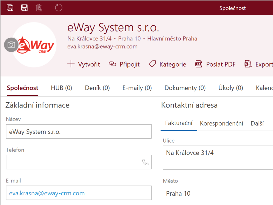 Okno společnosti v eWay-CRM