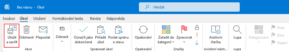 Uložit úkol v Microsoft Outlooku