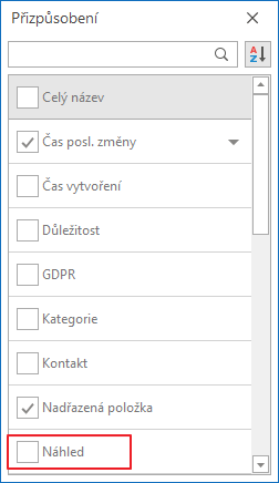 Vybrat sloupec Náhled