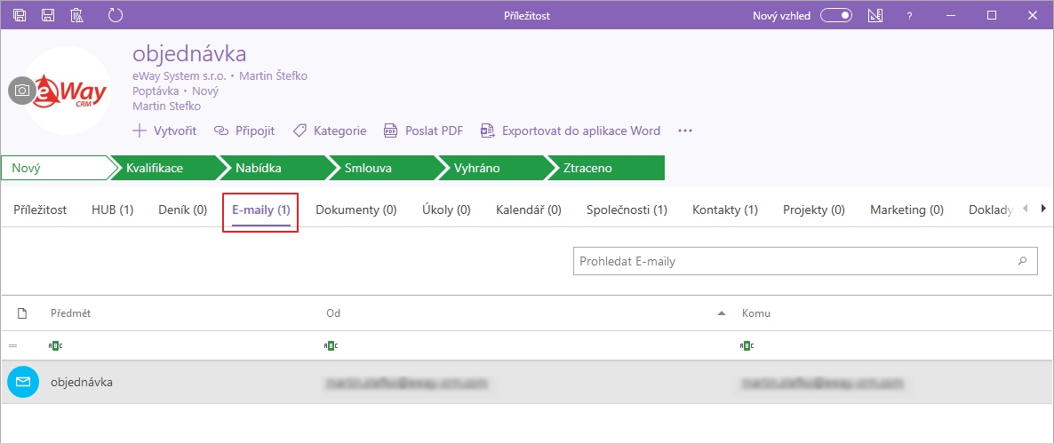 Záložka E-maily na příležitosti
