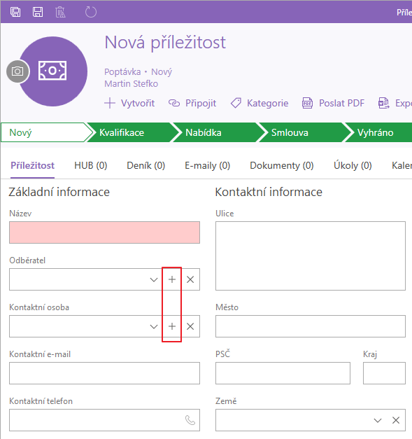 Přidat Odběratele a Kontaktní osobu