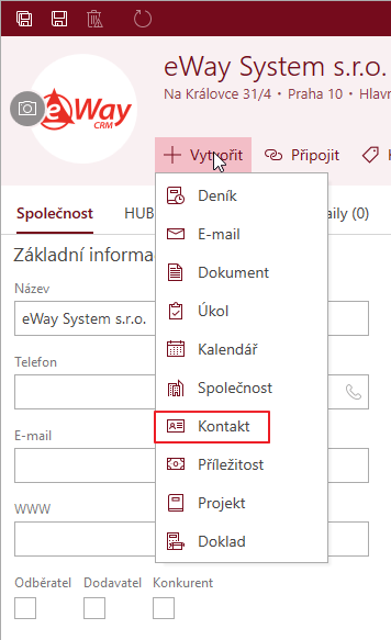 Vytvořit kontakt