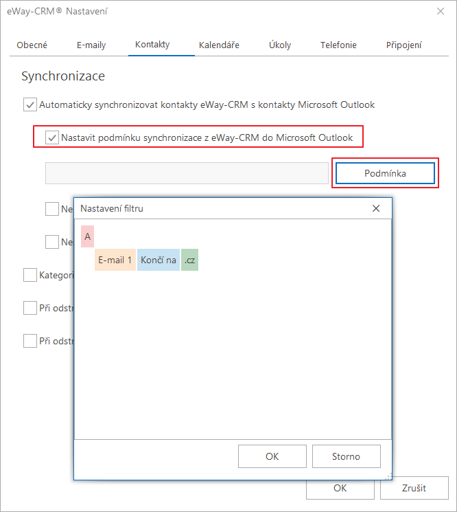 Filtrování synchronizace kontaktů