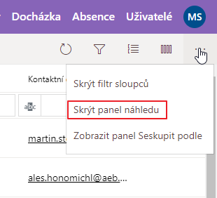 Skrýt panel náhledu