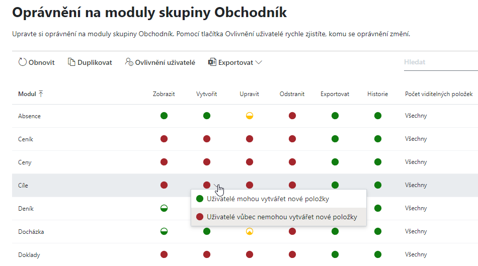 Práva na moduly