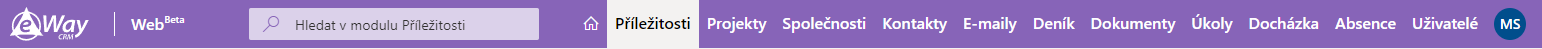 Horní menu eWay-CRM Web