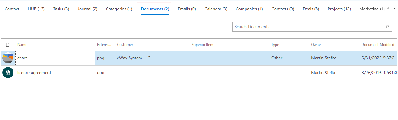 Documents Tab on Project