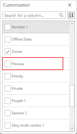 Column Chooser on Documents Tab