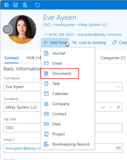 Add New Document to Contact
