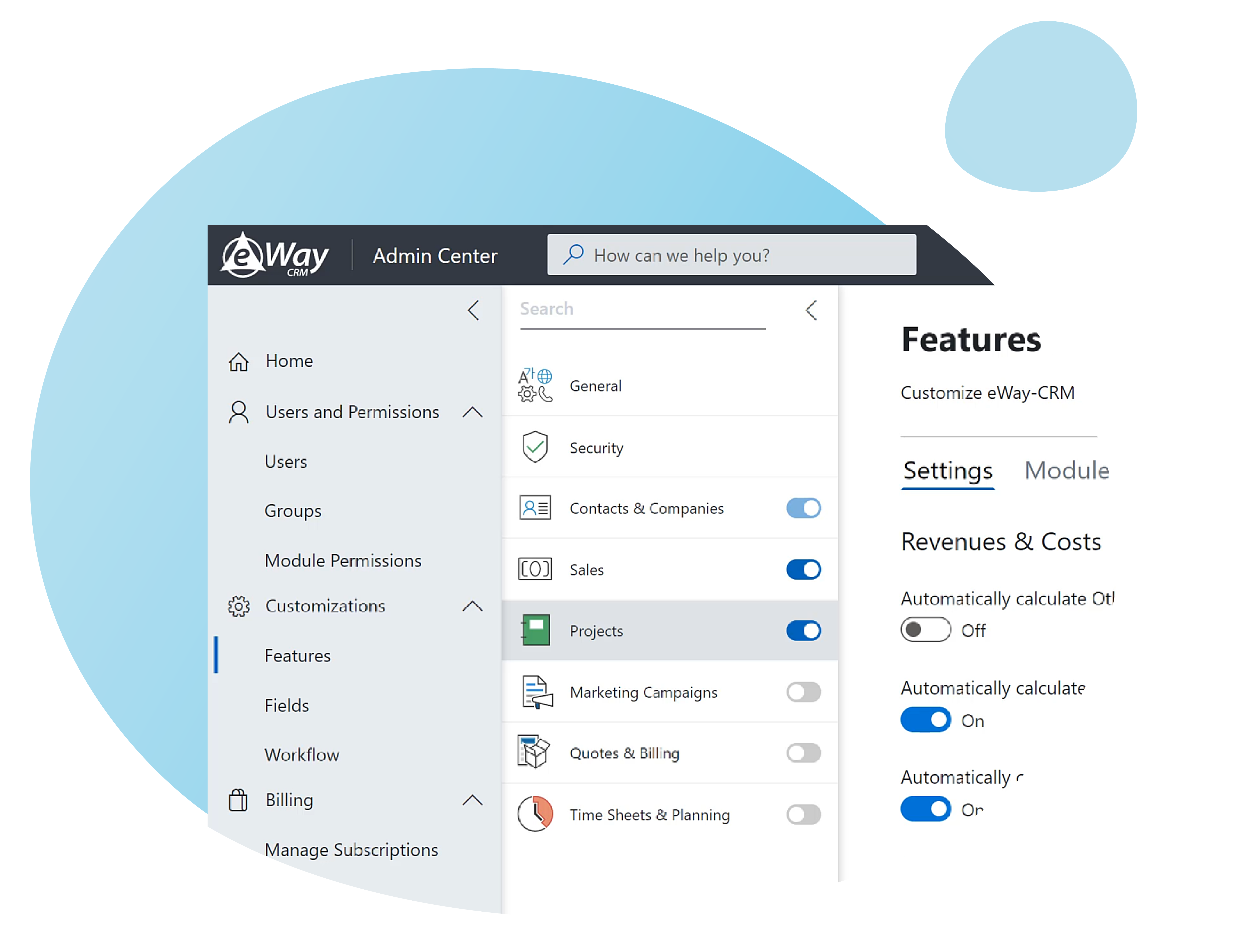 Activate modules in eWay-CRM Admin