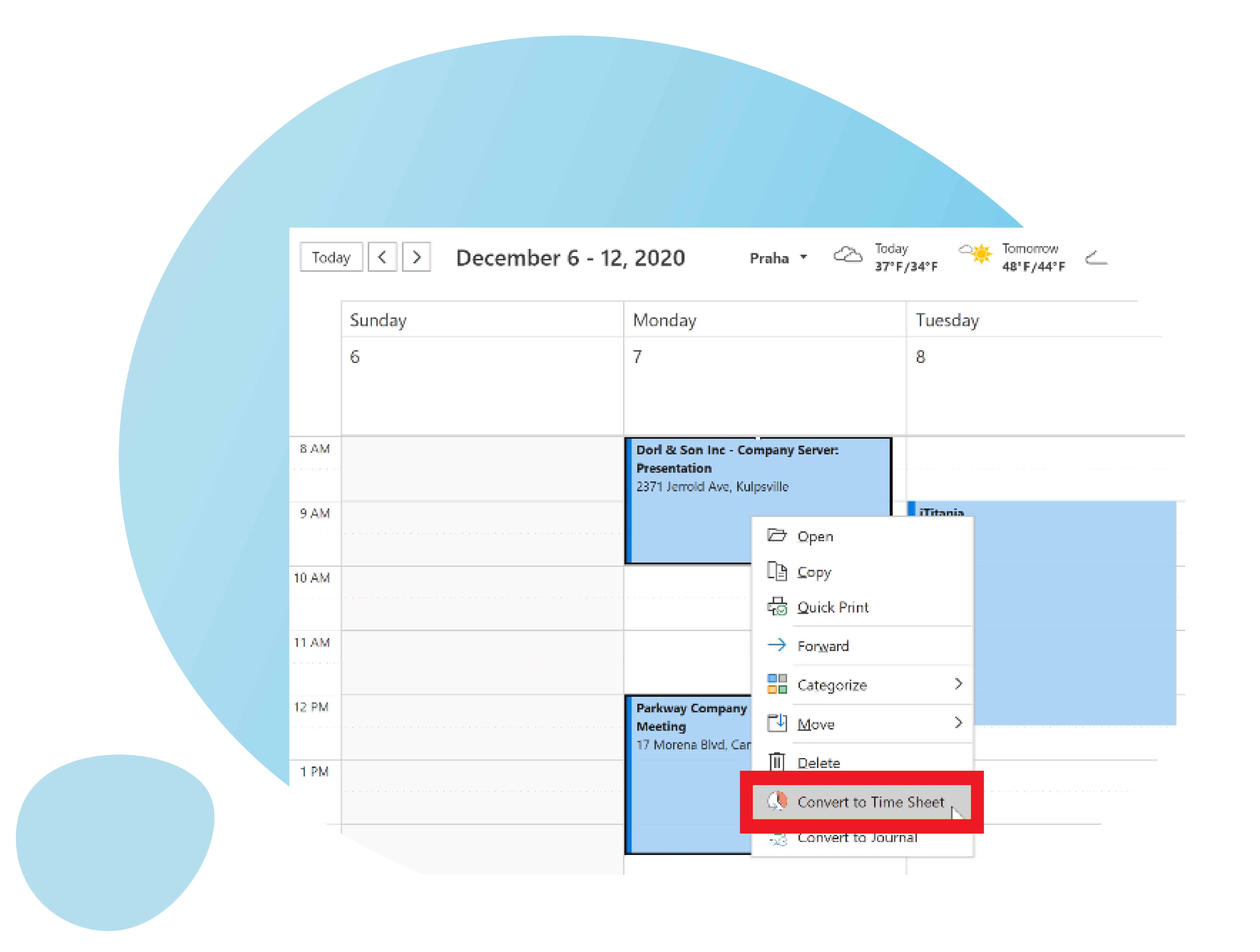 Convert calendar to time sheets