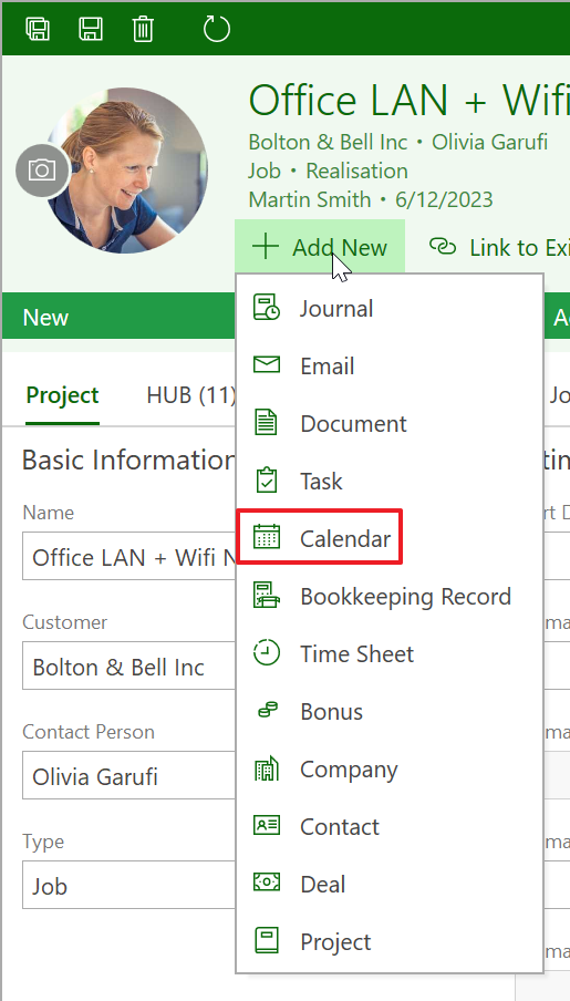 Add Calendar on Project