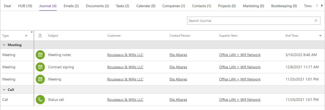 Grouped Journals on Contact