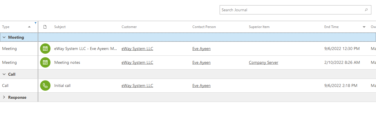 Grouped Journals on Contact