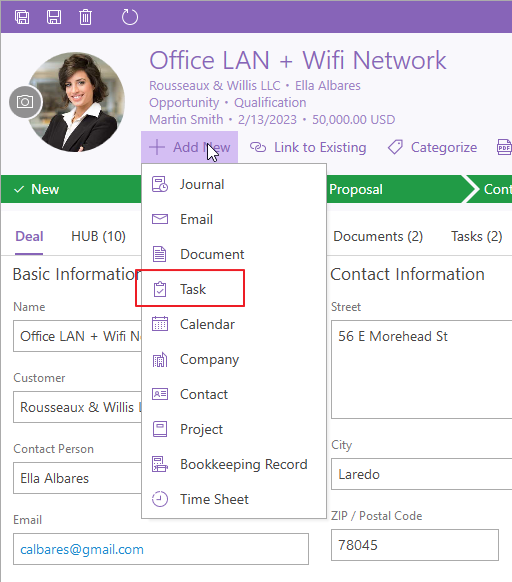 Add New Task From Deal