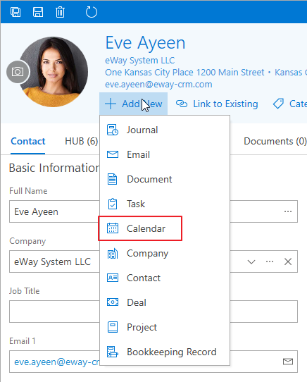 Add New Calendar to Contact