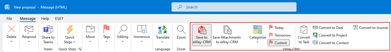 eWay-CRM Ribbon Menu of Email