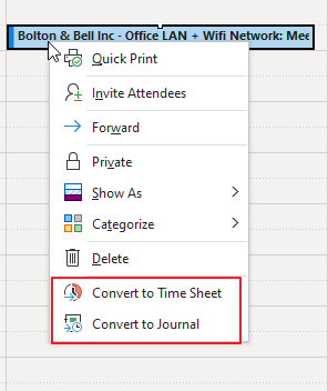 Context Menu of Calendar