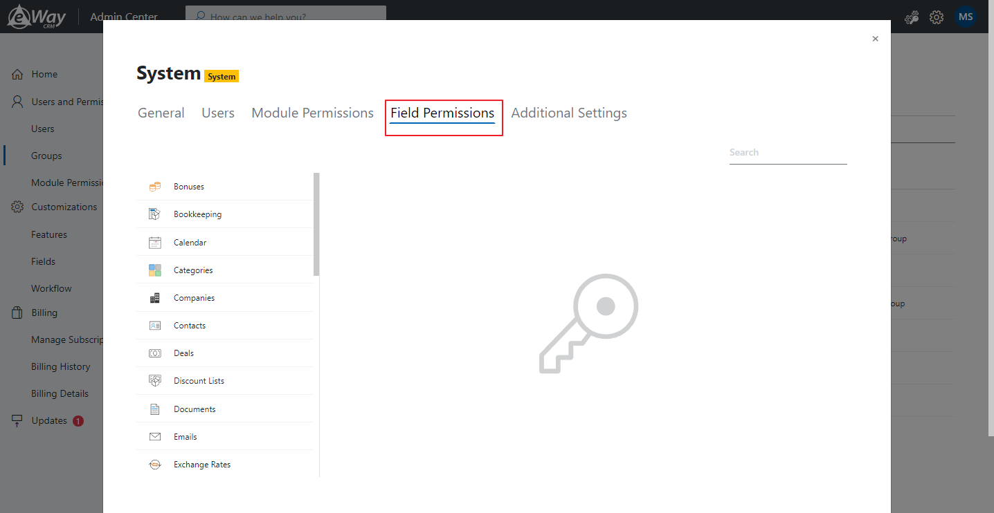 Modules in Column Permissions