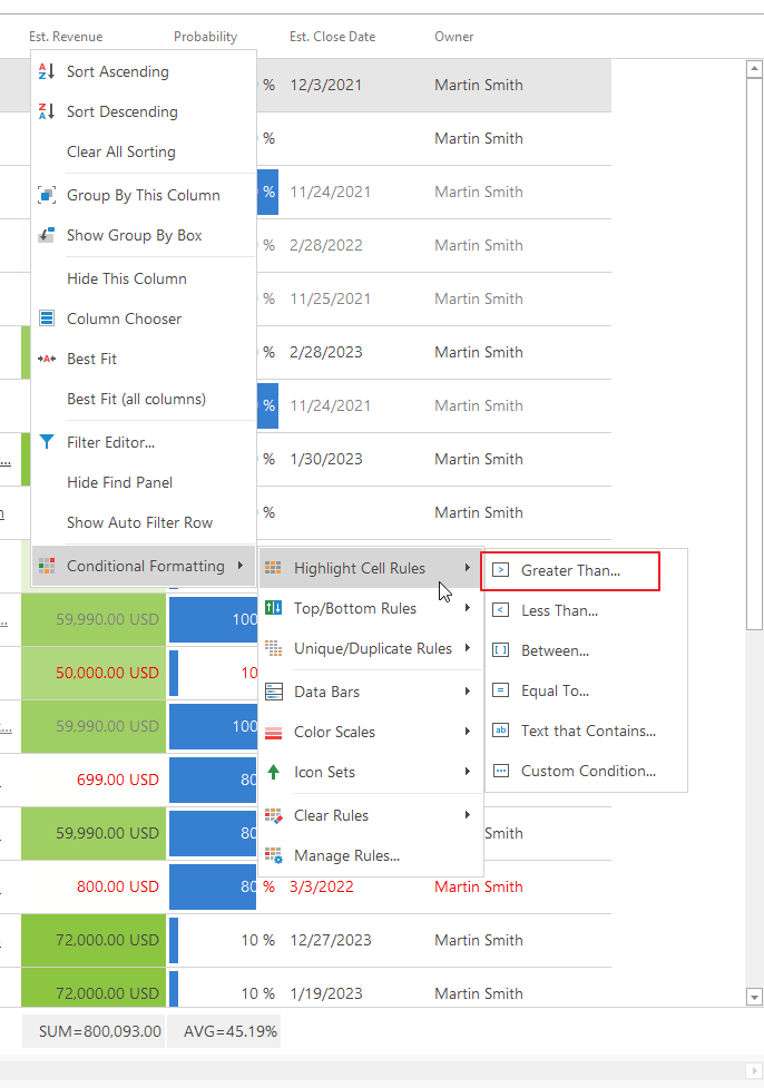 Set Conditional Formatting