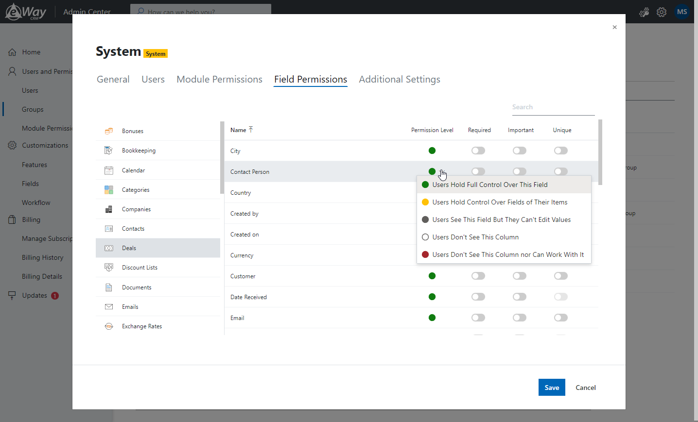 Column Permissions