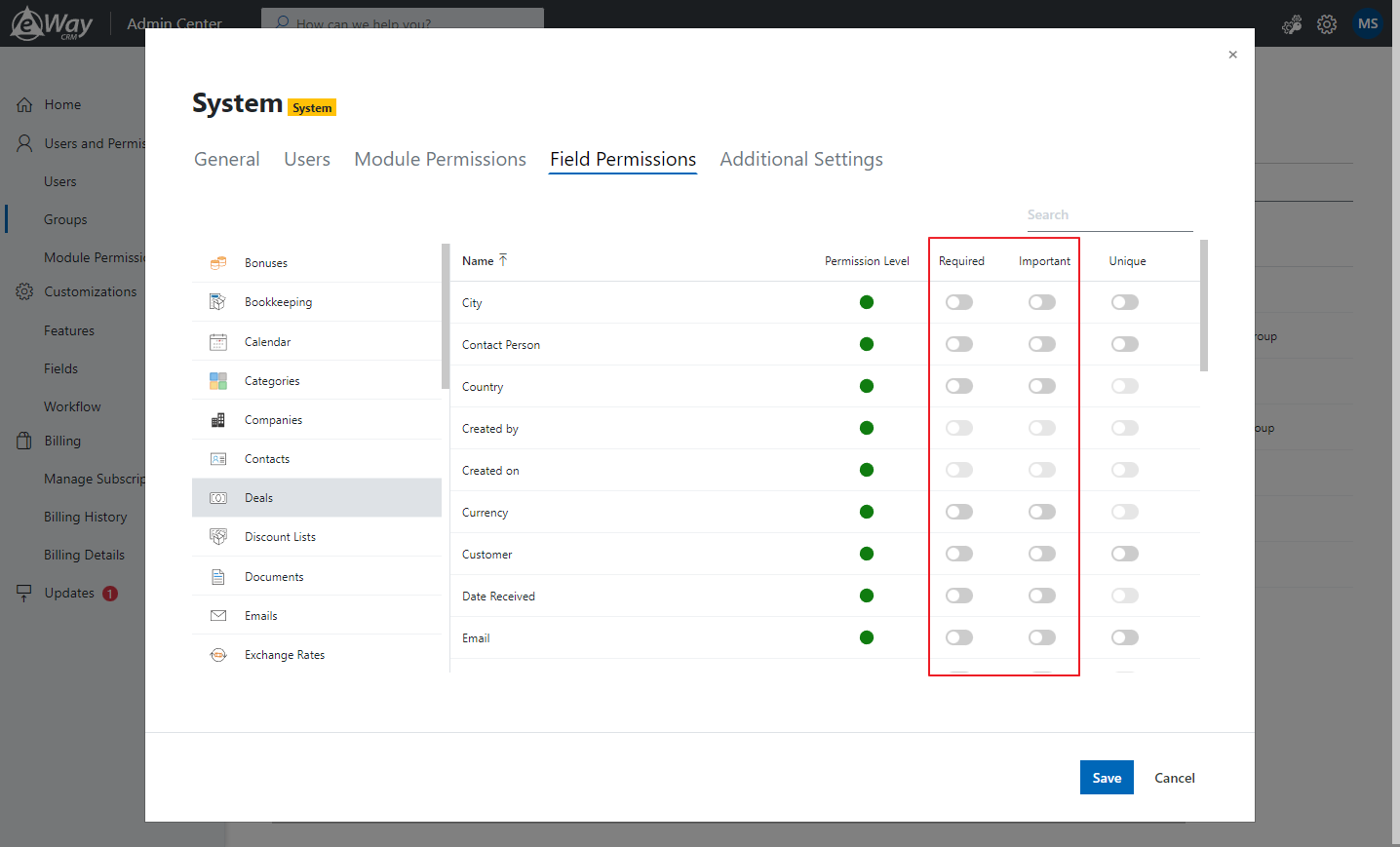 Mandatory Column Permissions