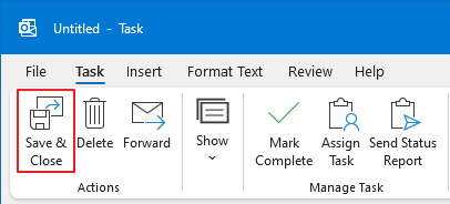 Save Task in Outlook