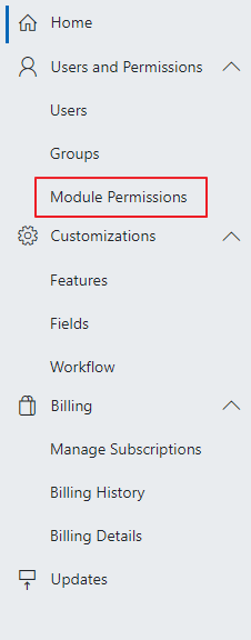 Module Permissions in Administration Settings