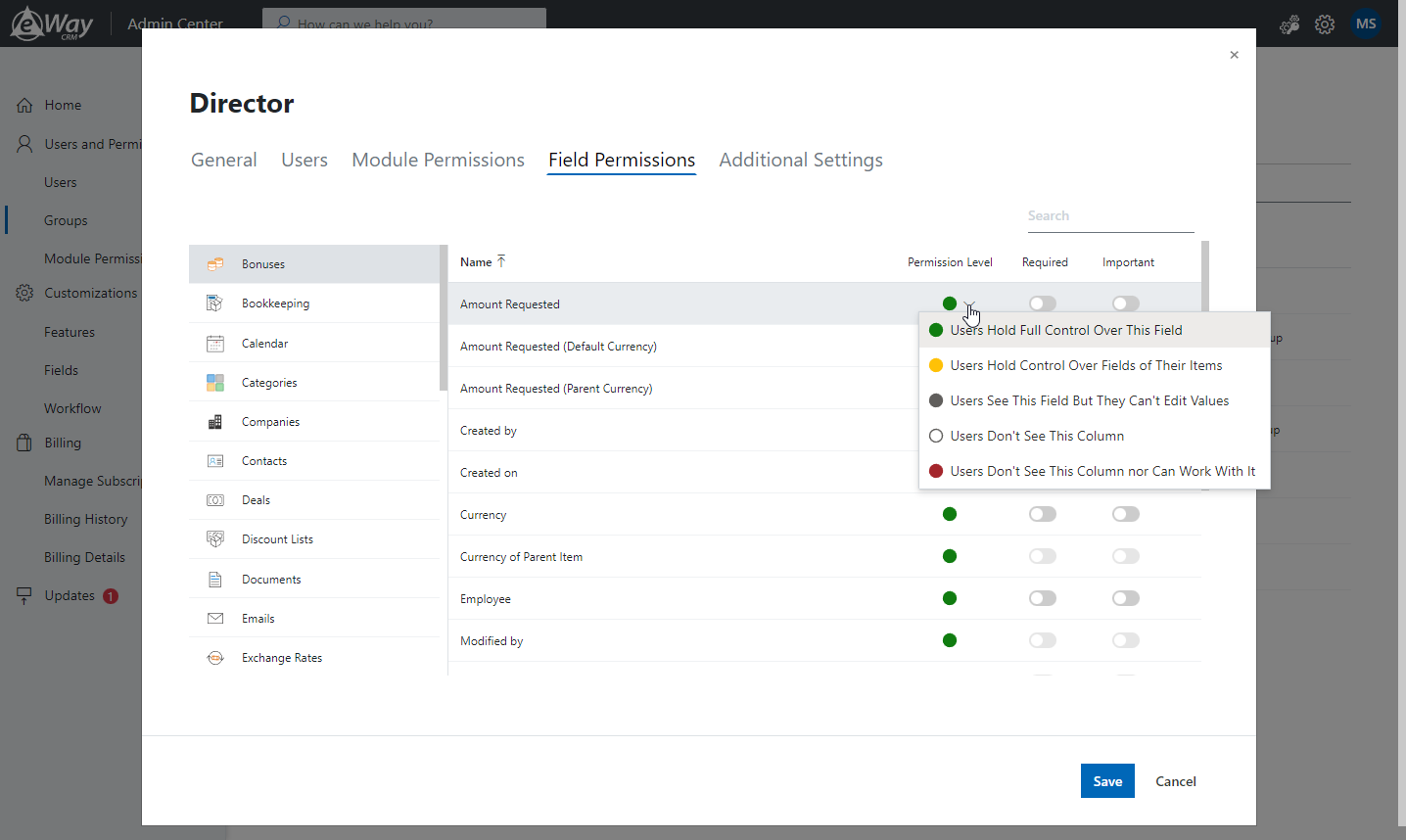 Column Permissions