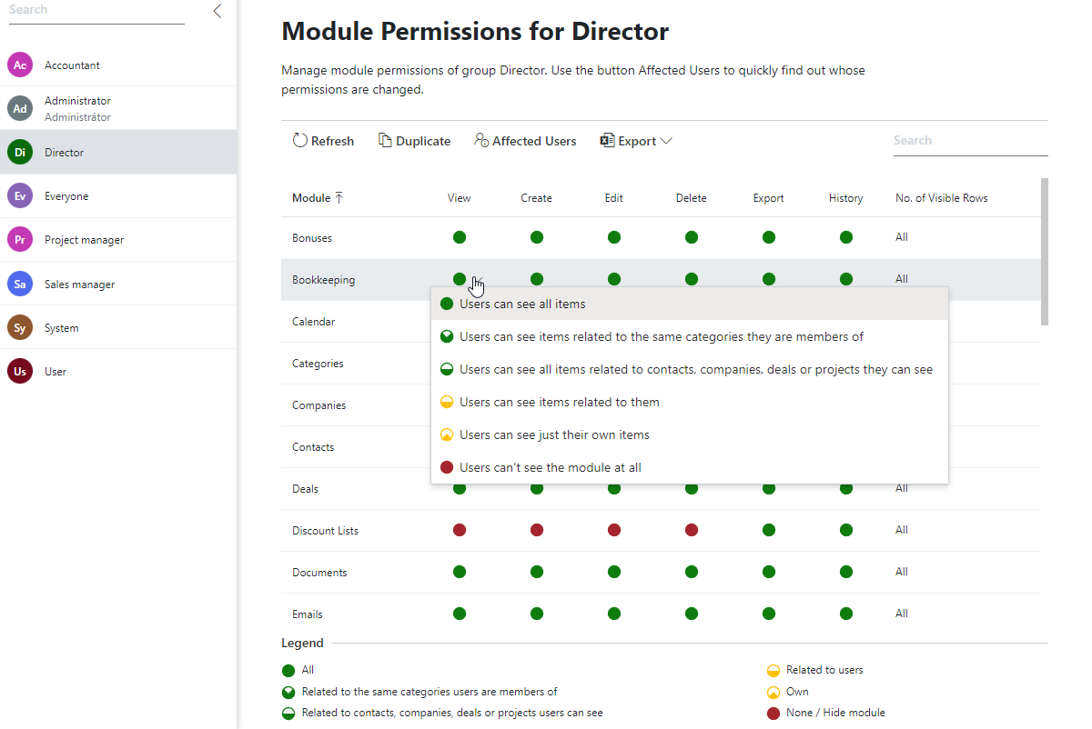 Module Permissions for View