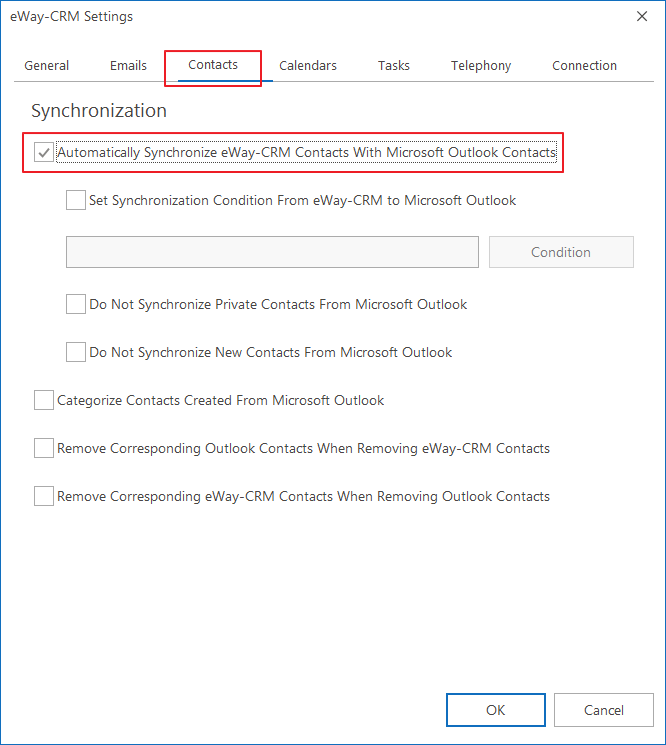 Contacts Tab in Settings