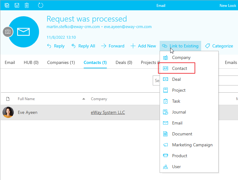 Link Email With Existing Contact