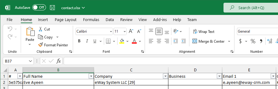 Exported Excel File