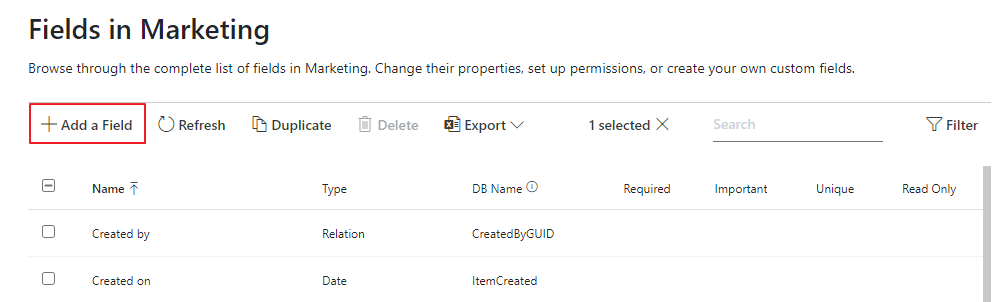 New Item in Administration Settings