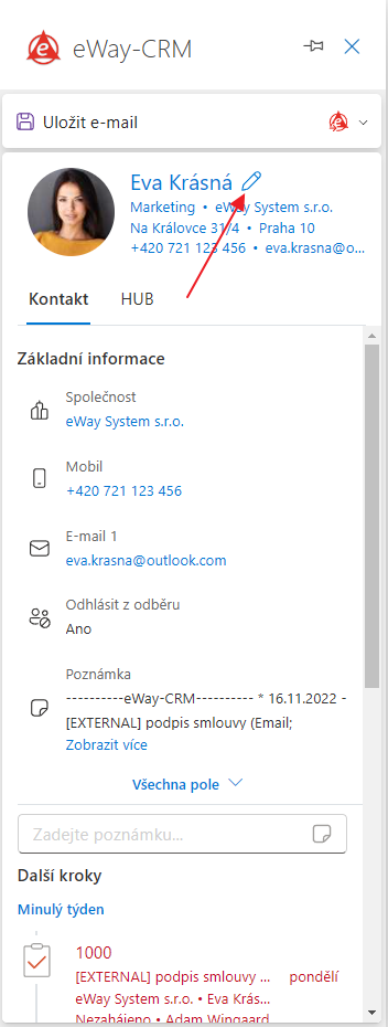 Upravit položku v eWay-CRM pro Microsoft 365