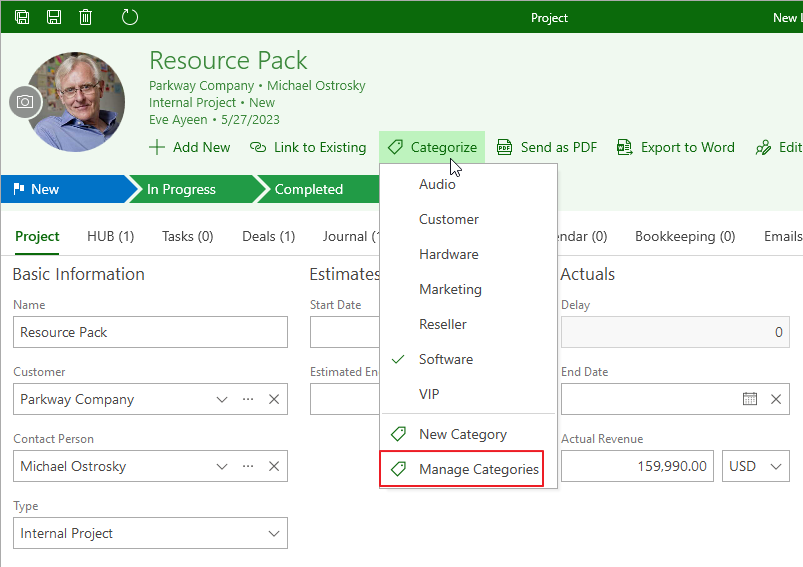 Manage Categories