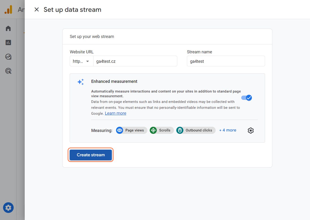 Create a data stream in ga4