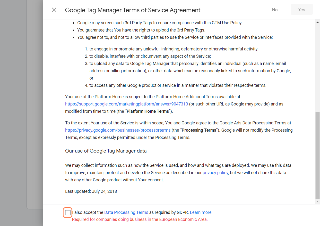 GTM terms of service agreement