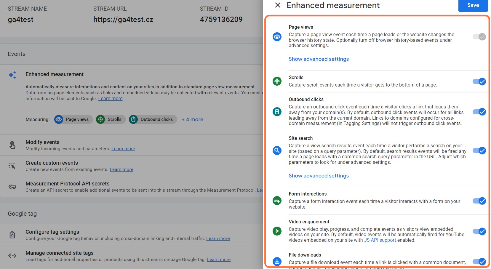 Enhanced measurement in ga4