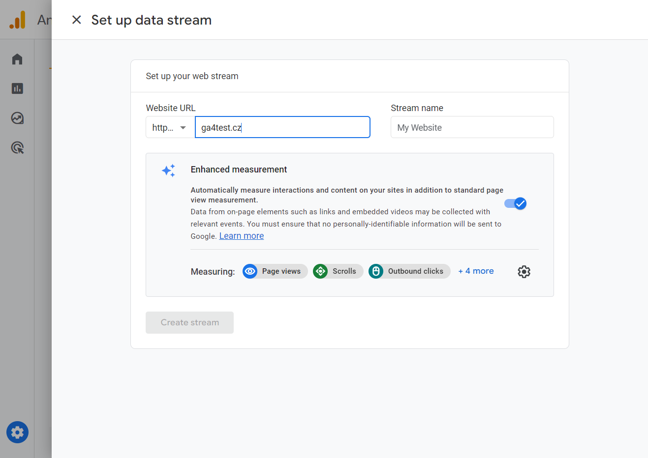 data stream set up in ga4