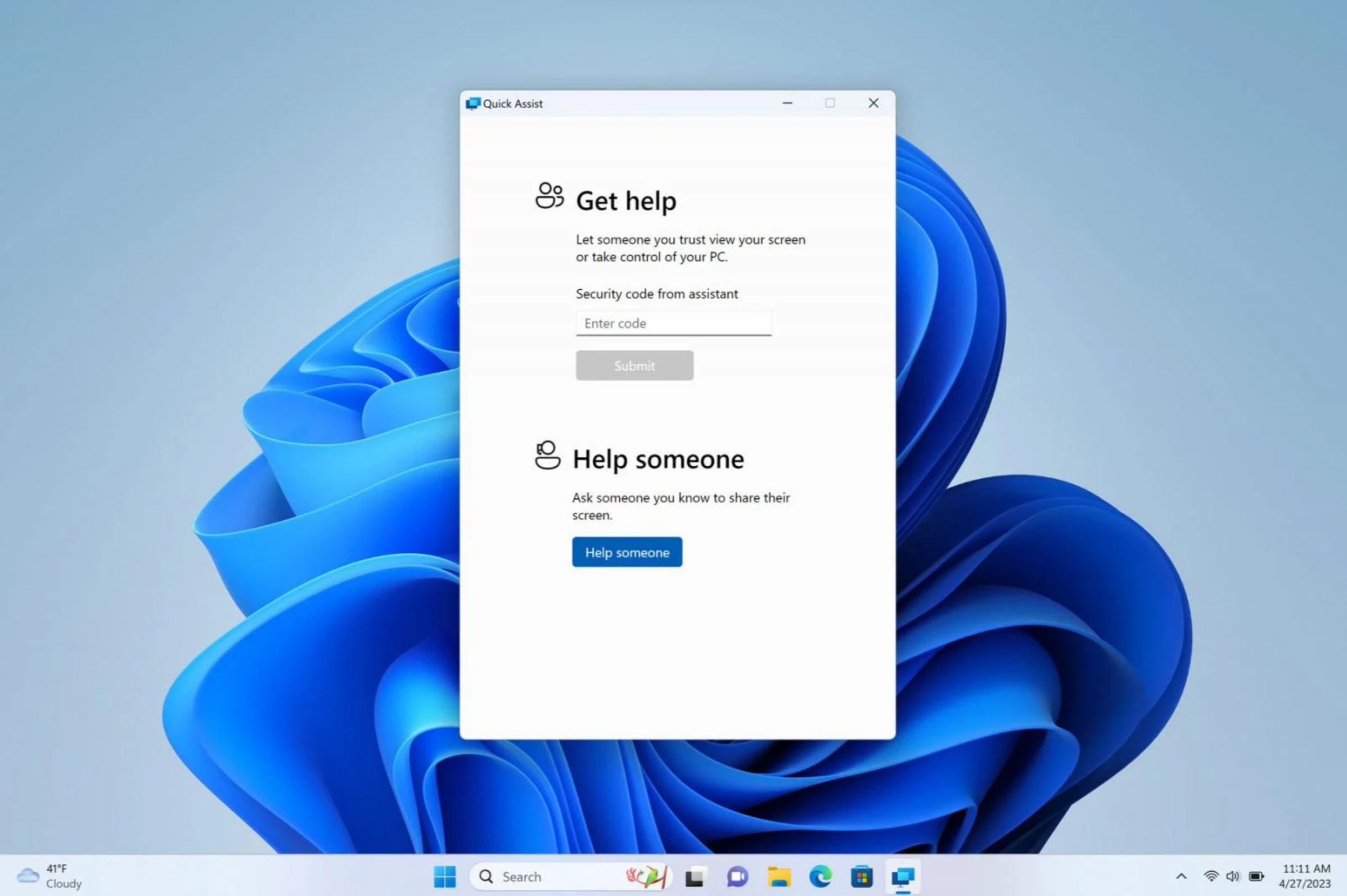 Windows 11's updated Quick Assist app. Source: Microsoft