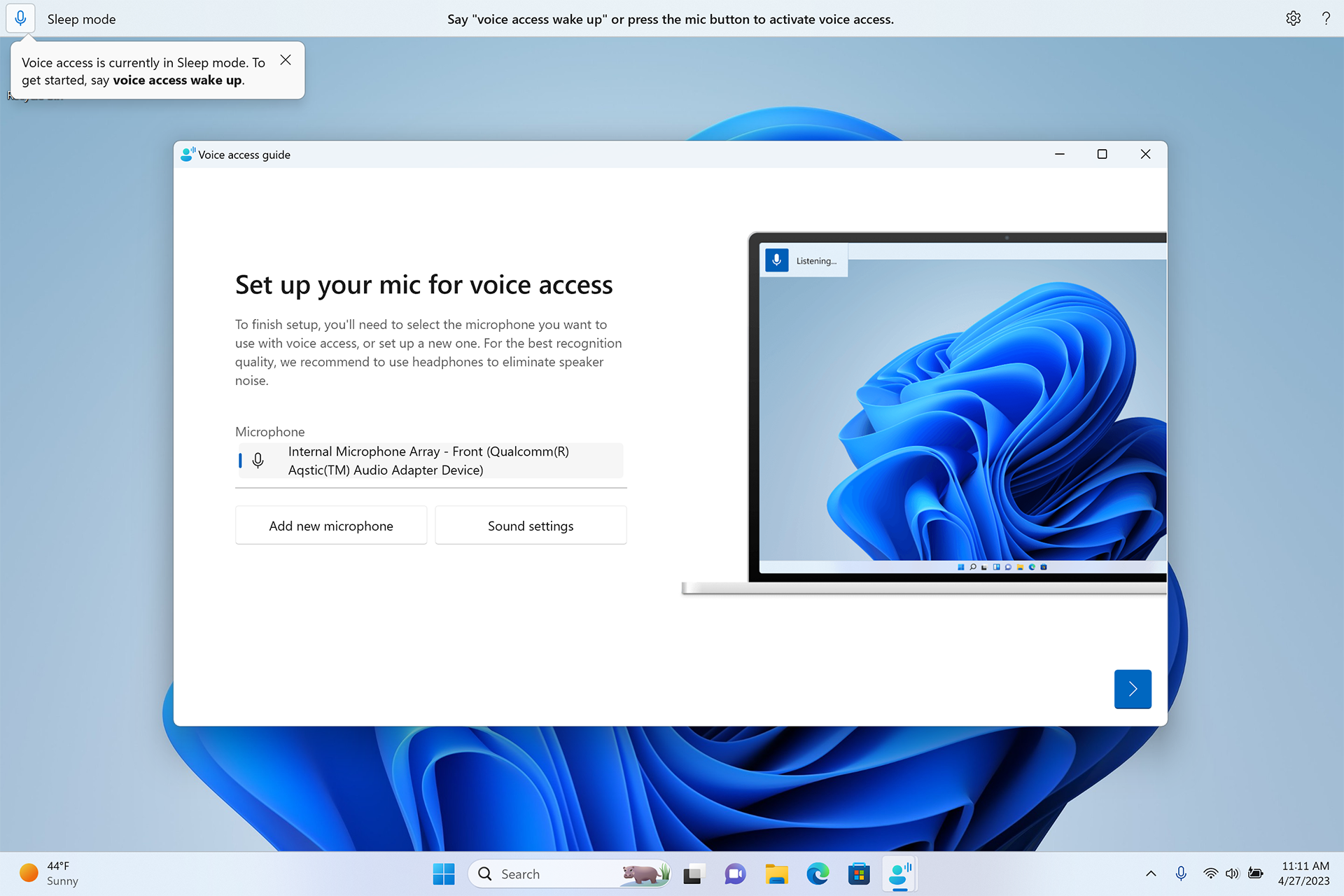 Voice Assist ve Windows 11. Zdroj: Microsoft