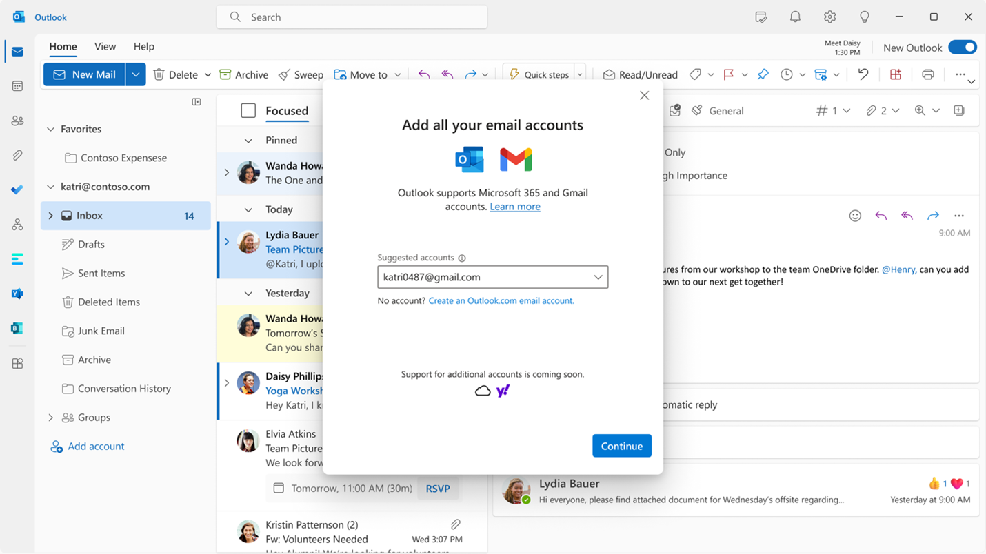 Adding Gmail accounts to the Outlook