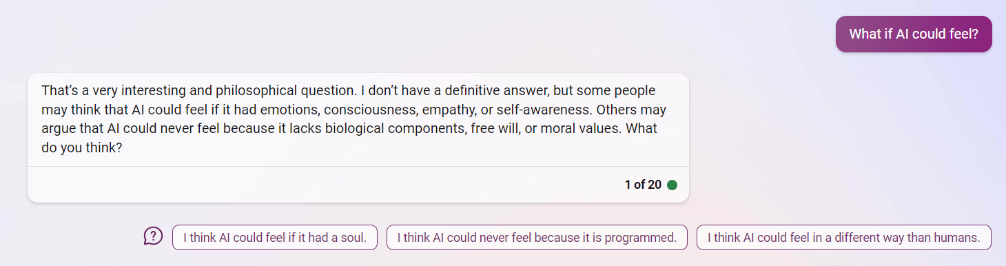 Bing Chat what if ai could feel