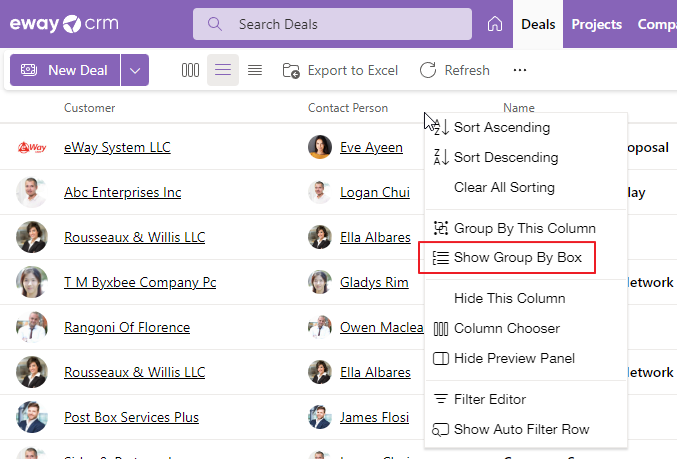 Show Group by Box