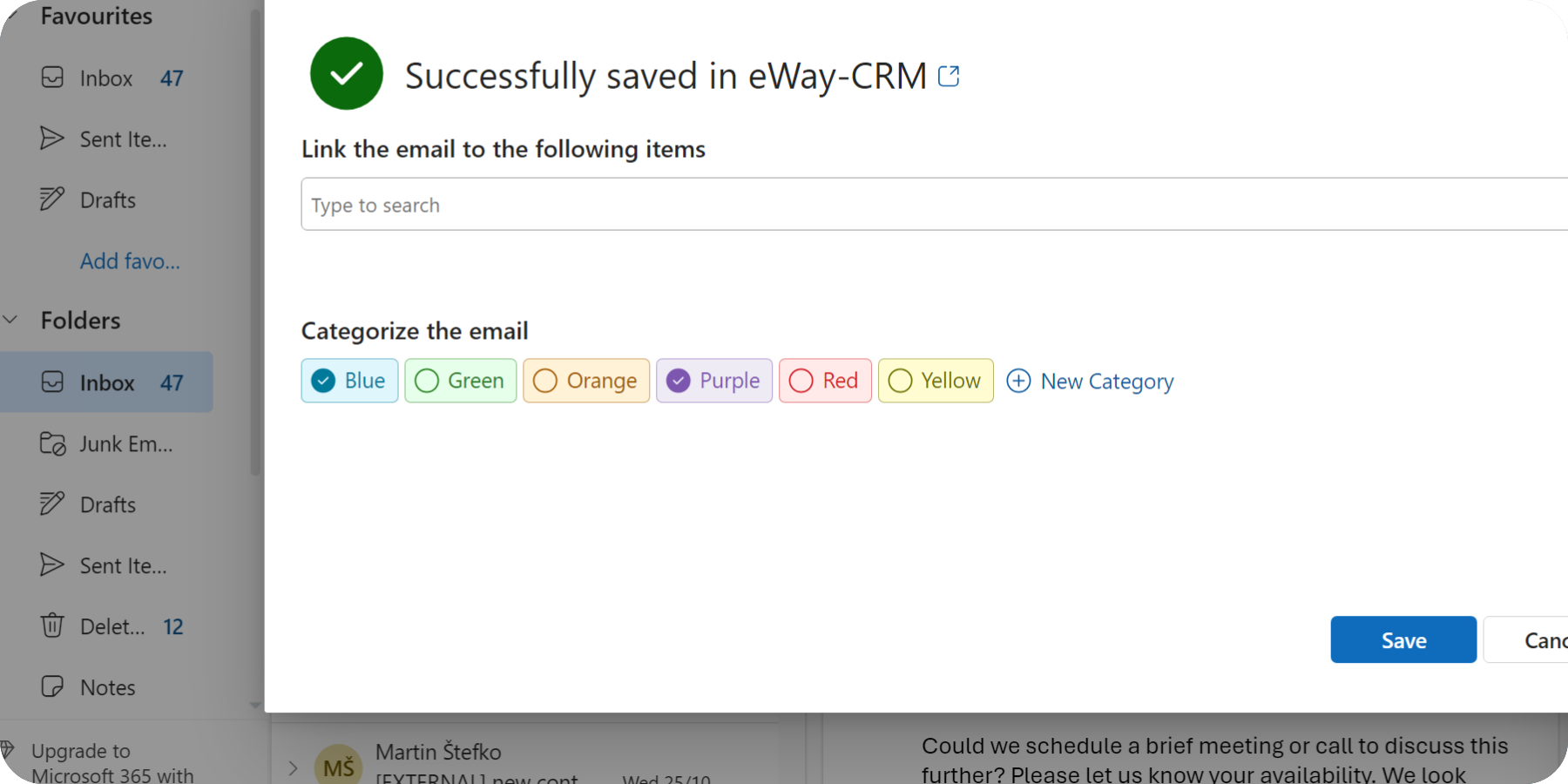 Email categorization in eWay-CRM Online